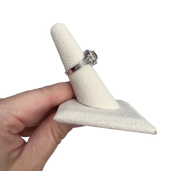 Yellow Princess Cut Rhinestone Silver Tone Ring - Picture 4 of 10